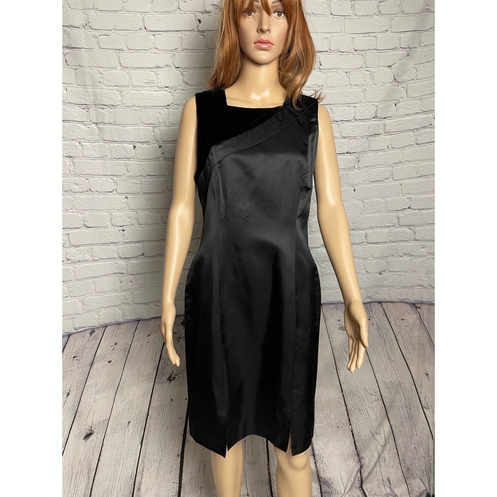 Vera Wang Lavender Label Sheath Silk Velvet Satin Black Dress Size 10